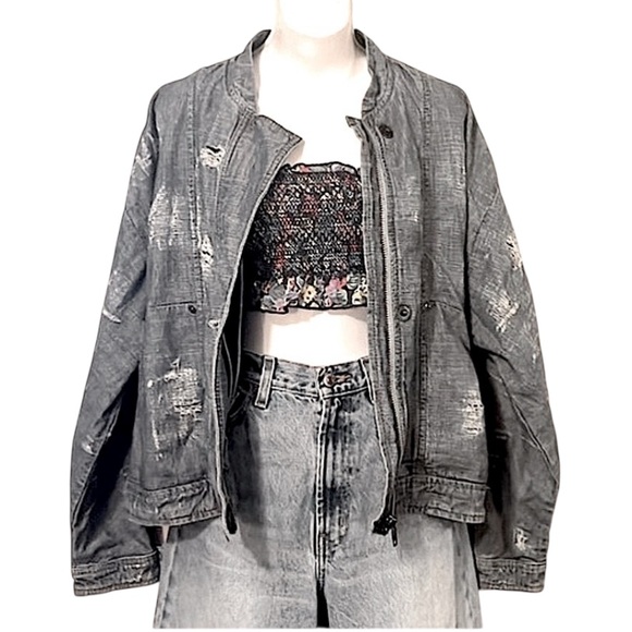 Free People Jackets & Blazers - Free People Elijah Distressed Lightweight Oversized Denim Bomber Jean Jacket